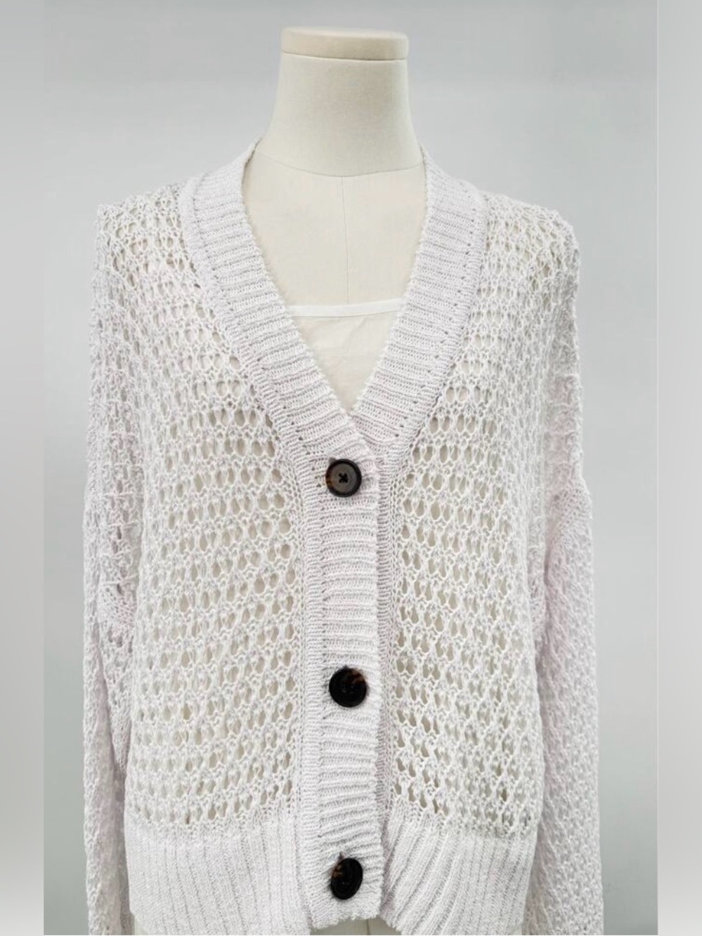 Madewell White Open Stitch V-Neck Cardigan Crochet Knit Cardi Sweater L NWT